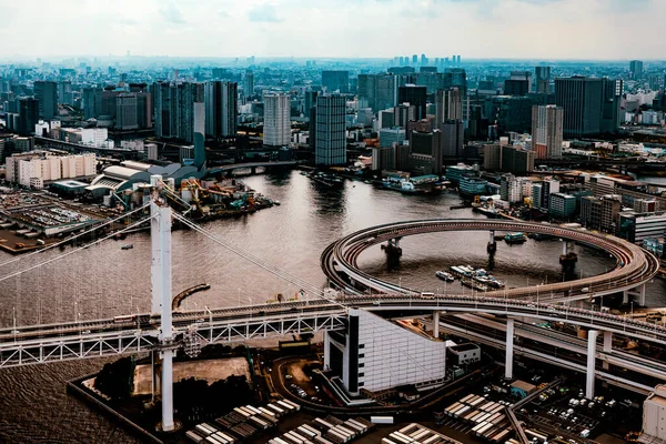Letecký Pohled Duhový Most Odaibě Tokio Japonsko — Stock fotografie