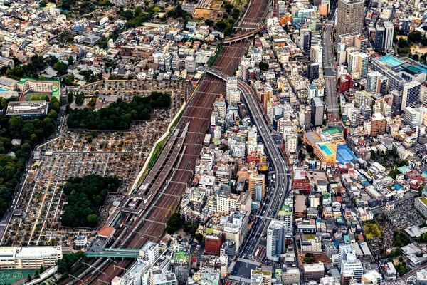 Flysikt Jernbanespor Ueno Tokyo Japan – stockfoto