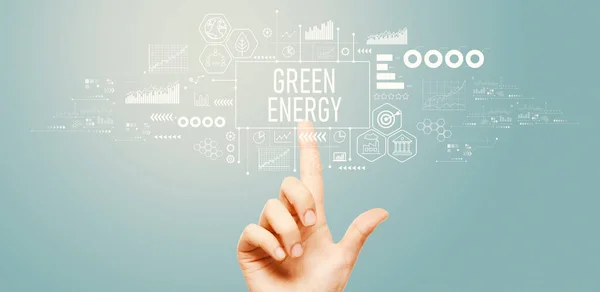 Groene Energie Concept Met Hand Drukken Een Knop Een Technologie — Stockfoto