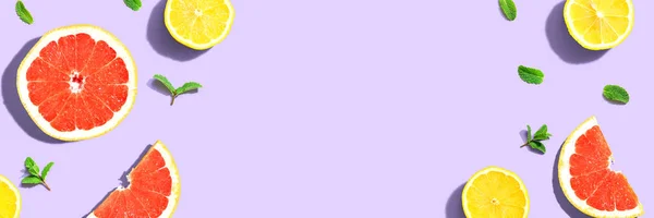 Свежие Грейпфруты Лимоны Видом Сверху Плоский Уголок — стоковое фото