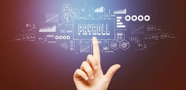 Payroll Thema Met Hand Een Knop Een Technologisch Scherm — Stockfoto