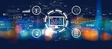 Geceleri bulanık şehir ışıklarıyla tele sağlık teması