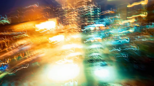 Abstract Blurred Cityscape Neon Urban Lights Background — ストック写真