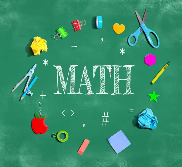 Math Theme School Supplies Chalkboard Flat Lay — 图库照片