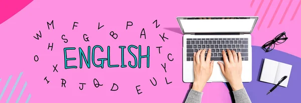 Engels Concept Leren Met Persoon Met Behulp Van Een Laptop — Stockfoto