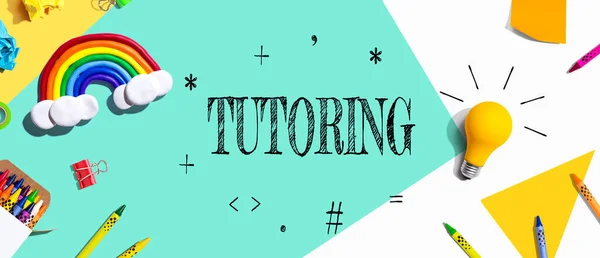 stock image Tutoring theme with school supplies overhead view - flat lay