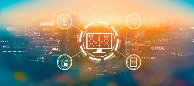 Gün batımında ya da gün doğumunda bulanık şehir manzaralı tele sağlık teması