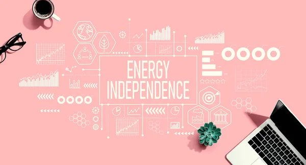 Energieunabhängigkeitskonzept Mit Laptop Auf Rosa Hintergrund — Stockfoto