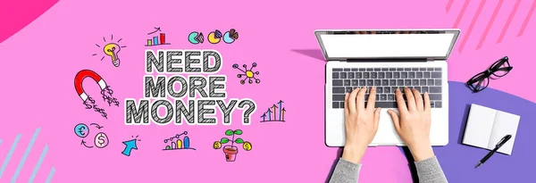 Need More Money Theme Person Using Laptop Computer — 图库照片