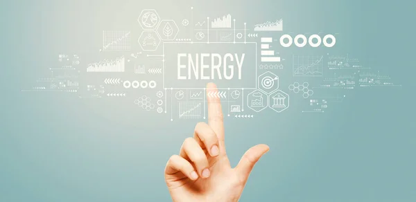Energy Theme Hand Pressing Button Technology Screen — Stock Photo, Image