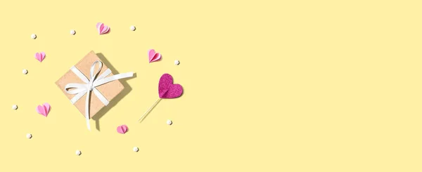 Dia Dos Namorados Tema Apreciação Com Uma Caixa Presente Corações — Fotografia de Stock