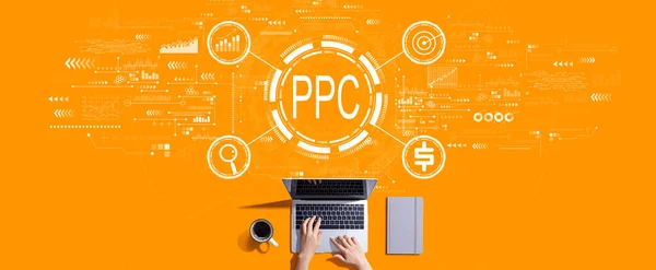 Ppc Concetto Pay Click Con Persona Che Lavora Con Computer — Foto Stock