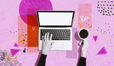 Dizüstü bilgisayar kullanan kişi - Fotoğraf kolajı tasarımı