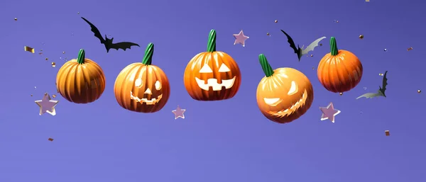 Halloween Téma Tök Szellemek Denevérek Render — Stock Fotó