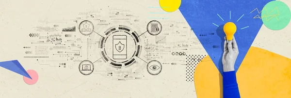 Konsep Privasi Data Dengan Orang Yang Memegang Bola Lampu Kuning — Stok Foto