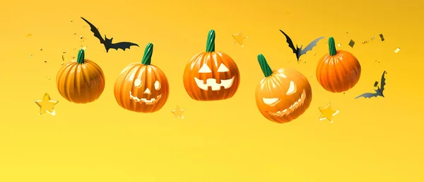 Tema Halloween Com Fantasmas Abóbora Morcegos Renderização — Fotografia de Stock