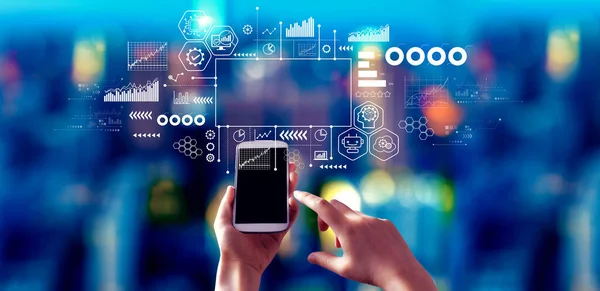 Digital Transformation Technological Revolution Concept Person Using Smartphone City Night — Stockfoto