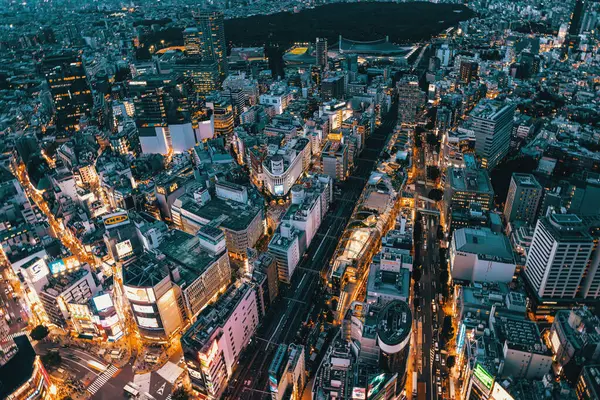 夕暮れ時の東京 渋谷の空中風景 — ストック写真