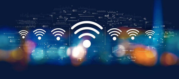 WiFi тема с размытыми городскими огнями в ночное время
