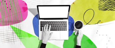 Dizüstü bilgisayar kullanan kişi - Fotoğraf kolajı tasarımı