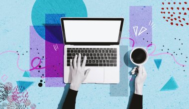 Dizüstü bilgisayar kullanan kişi - Fotoğraf kolajı tasarımı