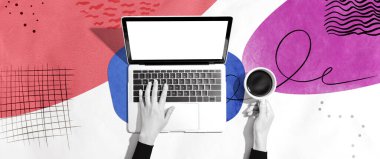 Dizüstü bilgisayar kullanan kişi - Fotoğraf kolajı tasarımı