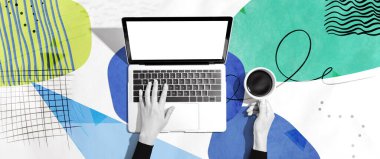 Dizüstü bilgisayar kullanan kişi - Fotoğraf kolajı tasarımı