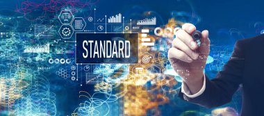 Bokeh neon ışıklı arka planda iş adamlarının standart teması