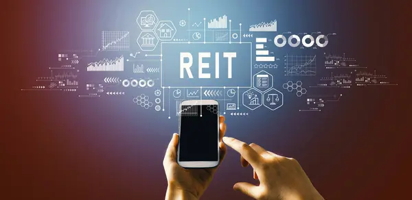 Reit Tema Real Estate Investment Trust Con Mano Presionando Botón Fotos de stock libres de derechos