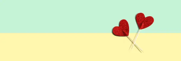Valentines Day Appreciation Theme Red Glitter Heart Picks Stock Picture