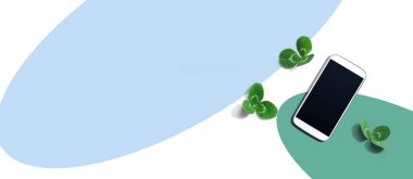 Yonca yapraklı beyaz akıllı telefon - düz yatıyordu