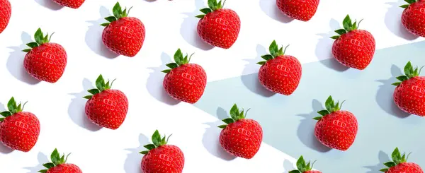 Frische Rote Erdbeeren Über Kopf Flache Lage Stockfoto