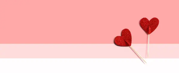 Valentinstag Oder Wertschätzung Thema Mit Roten Glitzerherzen Picks Stockbild