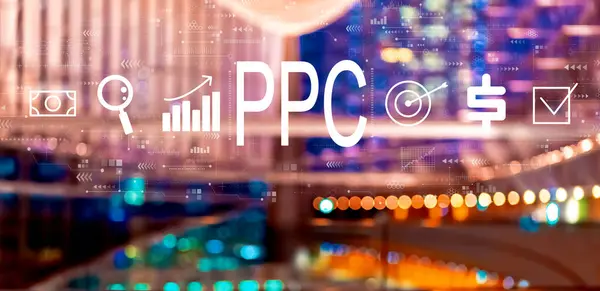 Ppc Pay Click Concept Big City Lights Night 图库图片