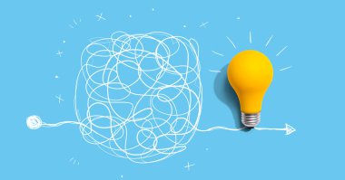 Karmaşık fikirler aydınlatma teması ampulle - düz yatıyordu