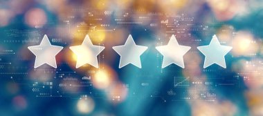 Gece bulanık şehir ışıklarıyla derecelendirme yıldız konsepti