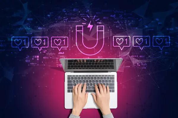 Get More Likes Concept Person Using Laptop Computer Stock Image