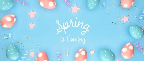 Spring Coming Message Easter Eggs Spring Holiday Pastel Colors Render Royalty Free Stock Photos