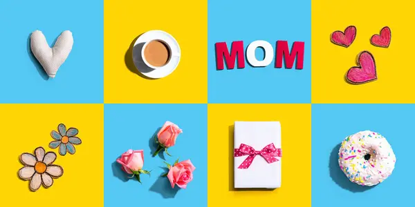 Tema Dia Das Mães Com Caixa Presente Corações Rosas Flatlay Fotografias De Stock Royalty-Free