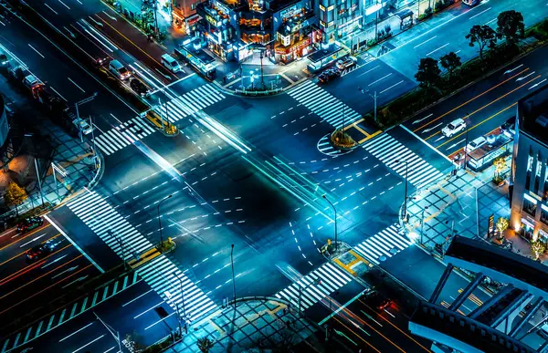 Напряженный Перекрёсток Дорожным Движением Людьми Тоёсу Токио Япония Лицензионные Стоковые Изображения