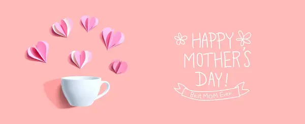 Feliz Mensaje Del Día Las Madres Con Una Taza Café Imagen de stock