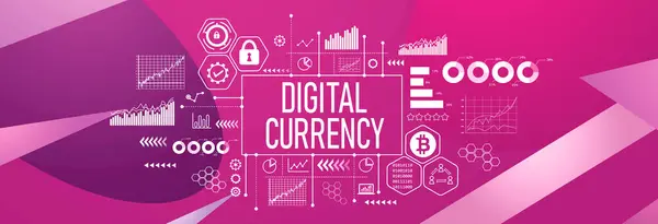 Digitalwährungsthema Auf Geometrischem Hintergrund Stockfoto