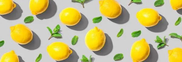 Lemon Kuning Segar Dengan Tampilan Atas Pencetakan Berbaring Datar Stok Lukisan  