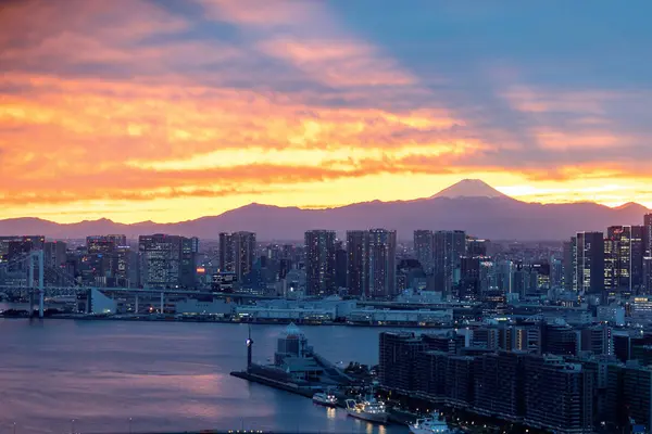 Vista Monte Fuji Tóquio Japão Pôr Sol Com Rara Sombra Imagens De Bancos De Imagens Sem Royalties