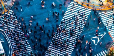 Shibuya, Tokyo, Japonya gece havadan görünümü