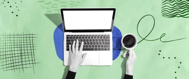 Dizüstü bilgisayar kullanan kişi - Fotoğraf kolajı tasarımı