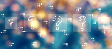 Soru işaretleri ile bulanık şehir ışıkları gece