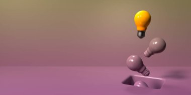 Zeminde bir delik olan eşsiz bir fikir ampulü - 3D render