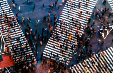 Shibuya, Tokyo, Japonya gece havadan görünümü