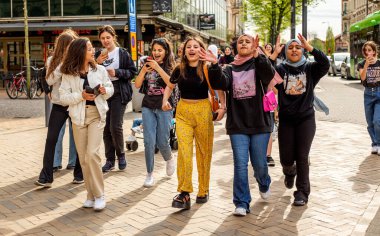 KRISTIANSTAD, SWEDEN - MAY 14, 2021: Muslim girls during a protest against Israels new attacks on Palestine